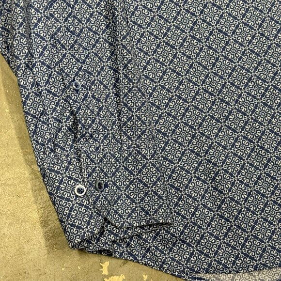 Stenstroms Fitted Body Dress Shirt Stretch Geometric Long Sleeve Blue 46 18 XXL - Picture 3 of 9